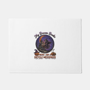 Broom Broke Bicycle Messenger Witch Halloween Moon Doormat