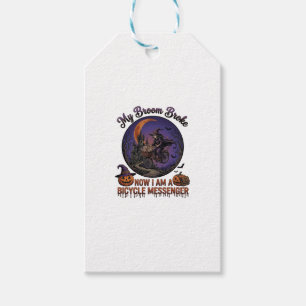 Broom Broke Bicycle Messenger Witch Halloween Moon Gift Tags