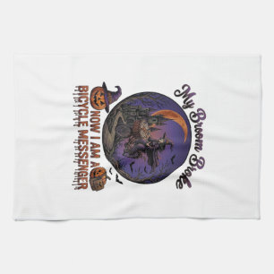 Broom Broke Bicycle Messenger Witch Halloween Moon Kitchen Towel
