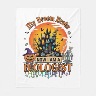 Broom Broke Biologist Halloween Haunted Castle Pum Fleece Blanket