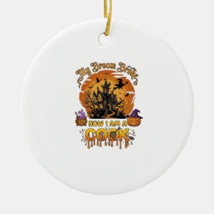 Broom Broke Cook Halloween Haunted House Cauldron Ceramic Ornament