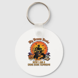 Broom Broke Crime Scene Technician Halloween Witch Keychain