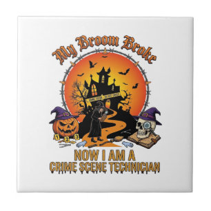 Broom Broke Crime Scene Technician Halloween Witch Tile