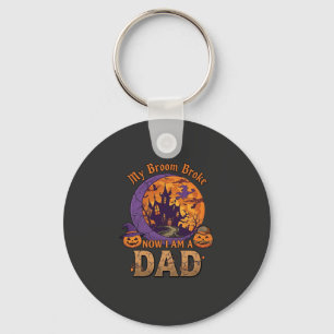 Broom Broke Dad Halloween Haunted House Moustache  Keychain