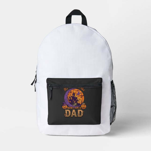 Broom Broke Dad Halloween Haunted House Moustache  Printed Backpack (Front)