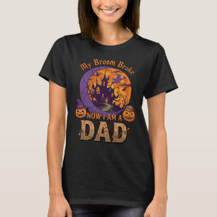 Broom Broke Dad Halloween Haunted House Moustache T-Shirt