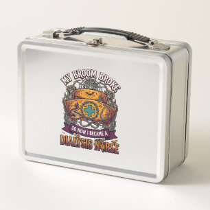 Broom Broke Dialysis Nurse Halloween Cap Stethosco Metal Lunch Box