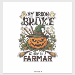 Broom Broke Farmar Halloween Pumpkin Witch Hat Gho