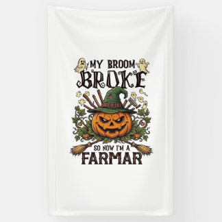 Broom Broke Farmar Halloween Pumpkin Witch Hat Gho Banner