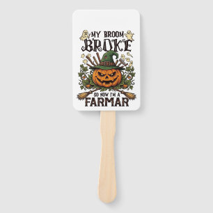 Broom Broke Farmar Halloween Pumpkin Witch Hat Gho Hand Fan
