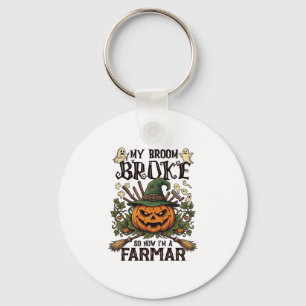 Broom Broke Farmar Halloween Pumpkin Witch Hat Gho Keychain