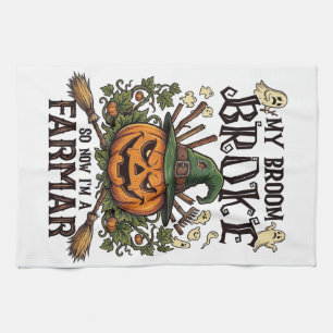 Broom Broke Farmar Halloween Pumpkin Witch Hat Gho Kitchen Towel