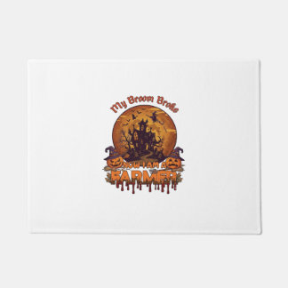 Broom Broke Farmer Halloween Witch Haunted House P Doormat