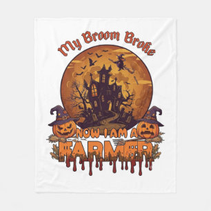 Broom Broke Farmer Halloween Witch Haunted House P Fleece Blanket