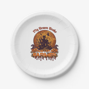 Broom Broke Farmer Halloween Witch Haunted House P Paper Plate