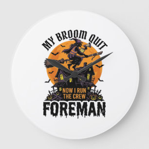 Broom Broke Foreman Witch Crew Halloween Design_1 Large Clock