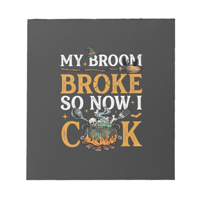 Broom Broke Halloween Cauldron Skulls Black Cat_1 Notepad (Front)