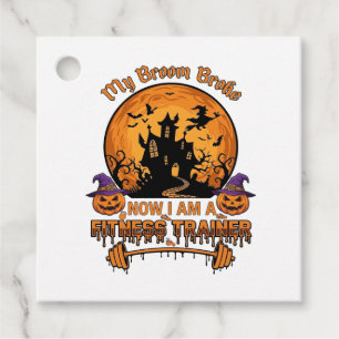 Broom Broke Halloween Fitness Trainer Witch Pumpki Favour Tags
