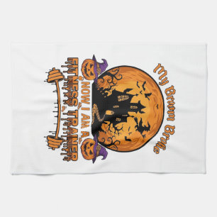 Broom Broke Halloween Fitness Trainer Witch Pumpki Kitchen Towel