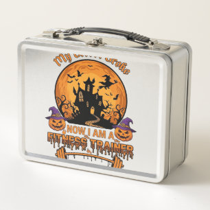 Broom Broke Halloween Fitness Trainer Witch Pumpki Metal Lunch Box