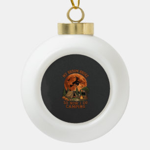 Broom Broke Halloween Witch Camping Tent Campfire Ceramic Ball Christmas Ornament