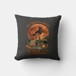 Broom Broke Halloween Witch Camping Tent Campfire Throw Pillow
