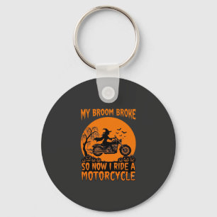 Broom Broke Halloween Witch Motorcycle Bats Pumpki Keychain