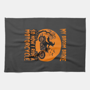 Broom Broke Halloween Witch Motorcycle Bats Pumpki Kitchen Towel