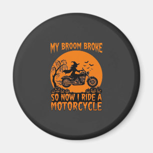 Broom Broke Halloween Witch Motorcycle Bats Pumpki Magnet