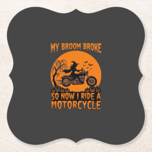 Broom Broke Halloween Witch Motorcycle Bats Pumpki Paper Coaster