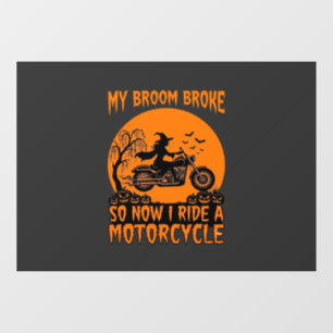 Broom Broke Halloween Witch Motorcycle Bats Pumpki Window Cling