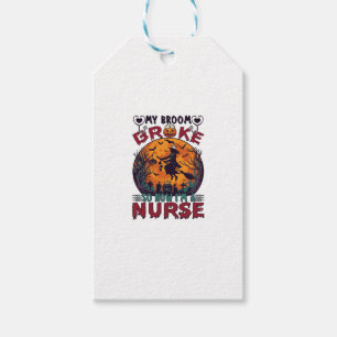 Broom Broke Nurse Halloween Witch Full Moon Bats_1 Gift Tags
