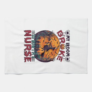 Broom Broke Nurse Halloween Witch Full Moon Bats_1 Kitchen Towel