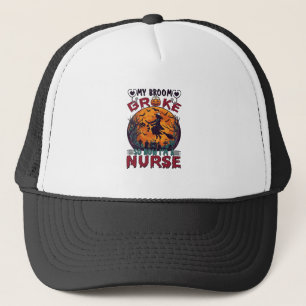 Broom Broke Nurse Halloween Witch Full Moon Bats_1 Trucker Hat