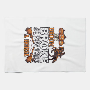 Broom Broke Ride Horse Pumpkin Cowboy Bats Kitchen Towel