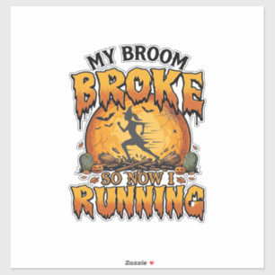 Broom Broke So Now Running Halloween Witch Moon_1