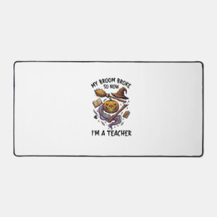 Broom Broke Teacher Halloween Pumpkin Witch Hat Bo Desk Mat