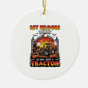 Broom Broke Tractor Halloween Witch Ghosts_1 Ceramic Ornament
