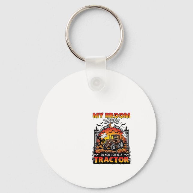 Broom Broke Tractor Halloween Witch Ghosts_1 Keychain (Front)