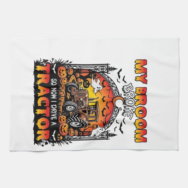 Broom Broke Tractor Halloween Witch Ghosts_1 Kitchen Towel (Horizontal)