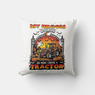 Broom Broke Tractor Halloween Witch Ghosts_1 Throw Pillow