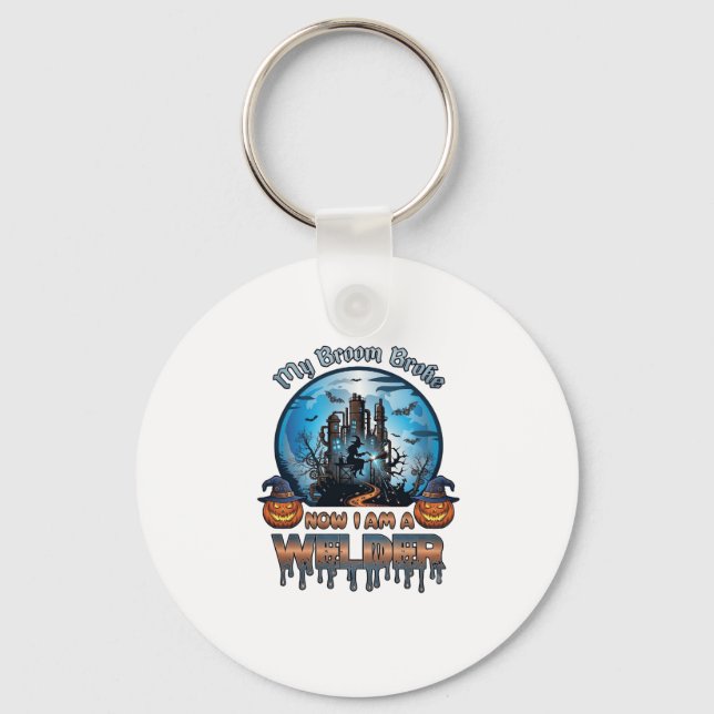 Broom Broke Welder Witch Factory Pumpkins Hallowee Keychain (Front)