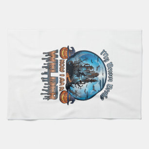 Broom Broke Welder Witch Factory Pumpkins Hallowee Kitchen Towel