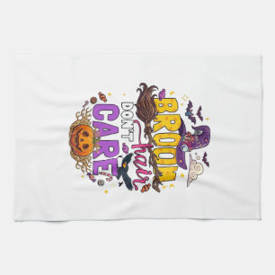 Broom Hair Dont Care Halloween Witch Hat Pumpkin C Kitchen Towel