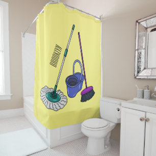 Broom & mop cartoon illustration