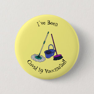 Broom & mop cartoon illustration 2 inch round button