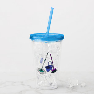 Broom & mop cartoon illustration acrylic tumbler