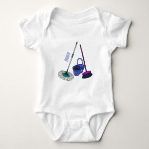 Broom & mop cartoon illustration baby bodysuit