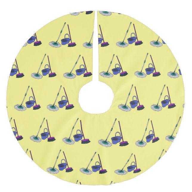 Broom & mop cartoon illustration brushed polyester tree skirt (Front)