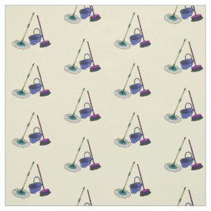 Broom & mop cartoon illustration fabric